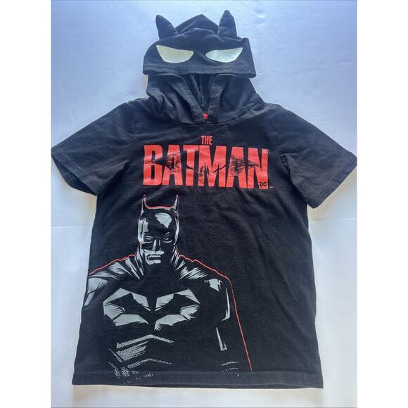 DC Batman Black Hooded Graphic T Shirt Kids Size 7 - Picture 1 of 7
